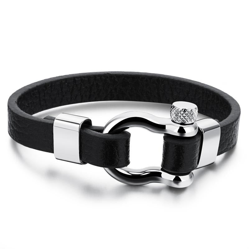 Men Stainless Steel Buckle Leather Life Bracelet Nautical Surfer Jewelry