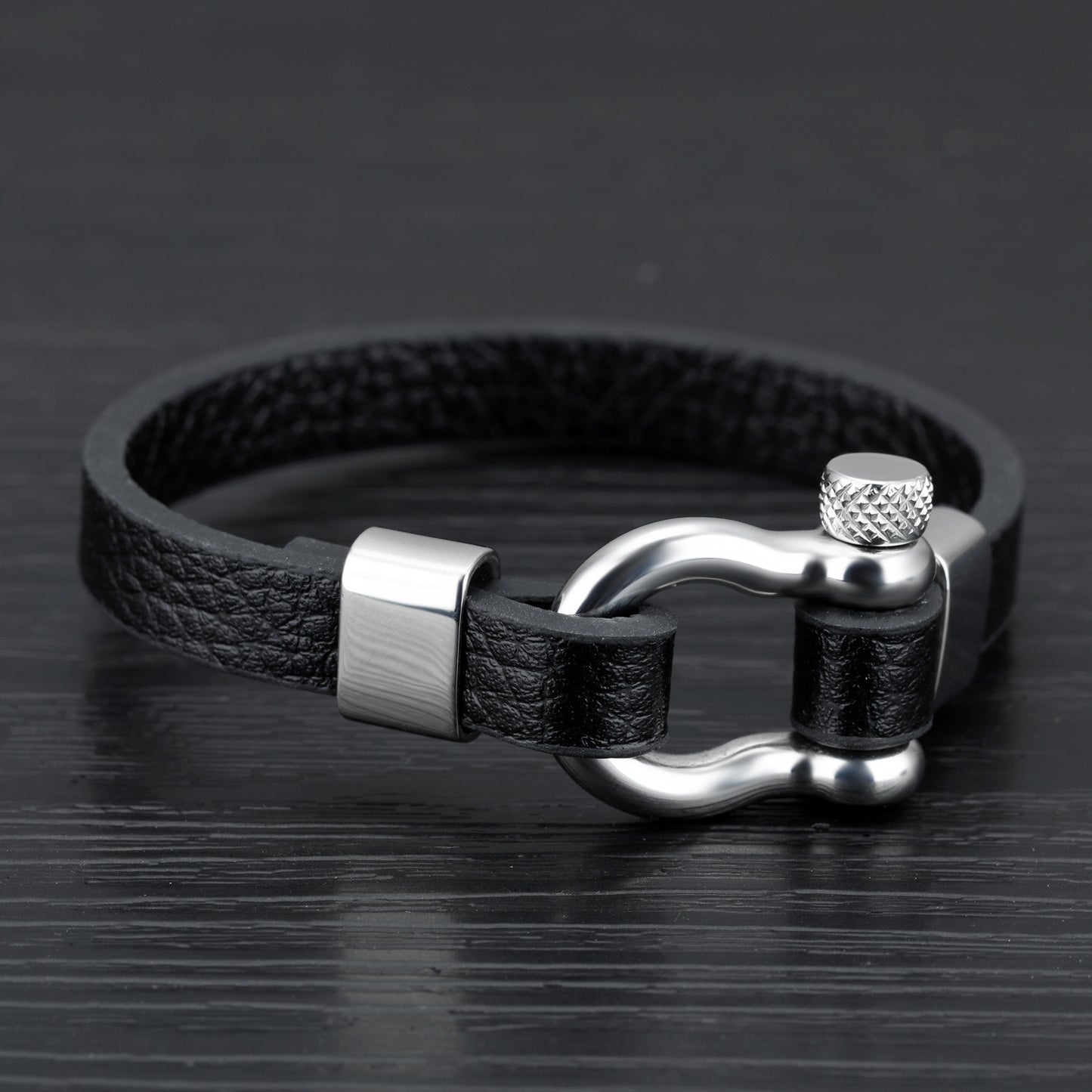 Men Stainless Steel Buckle Leather Life Bracelet Nautical Surfer Jewelry