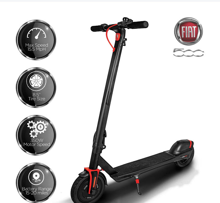 Fiat Folding Electric Scooter - 350W Motor, 15 to 20-Mile Long-Range Battery (Vesuvio Black)